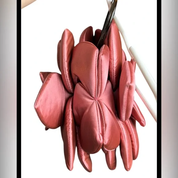 Vintage Mad Designs Handmade 90% Spun Silk Pink Flower Handbag - Picture 3 of 8